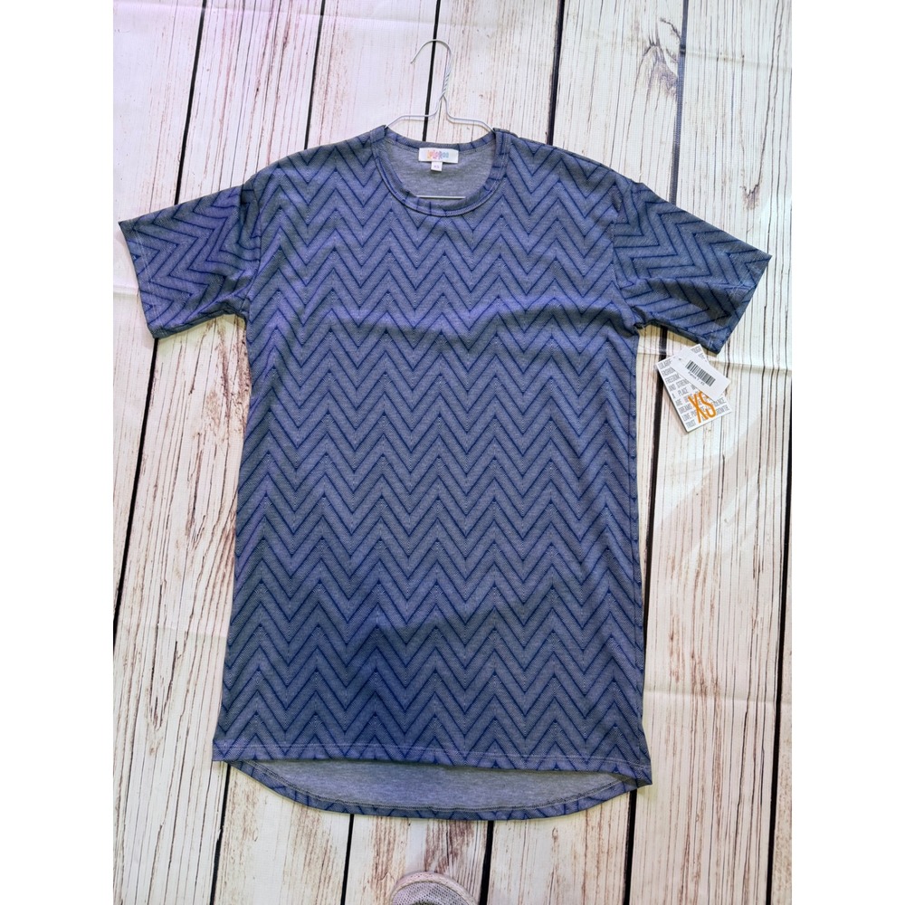 LuLaRoe Patrick‎ T Shirt XS Blue Grey Chevron Zig Zag Short Sleeve Crew Neck NWT